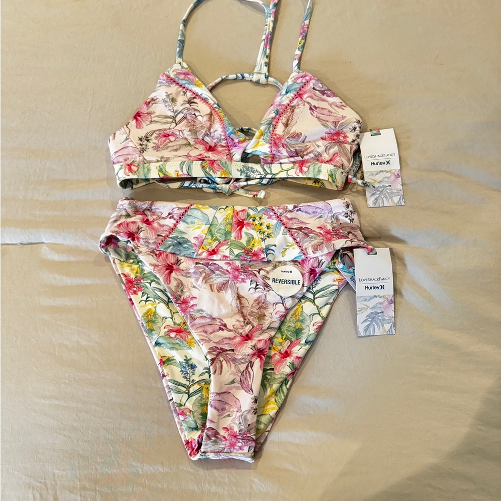 NWT Love Shack Fancy x Hurley bikini set top and bottom size S Reversible